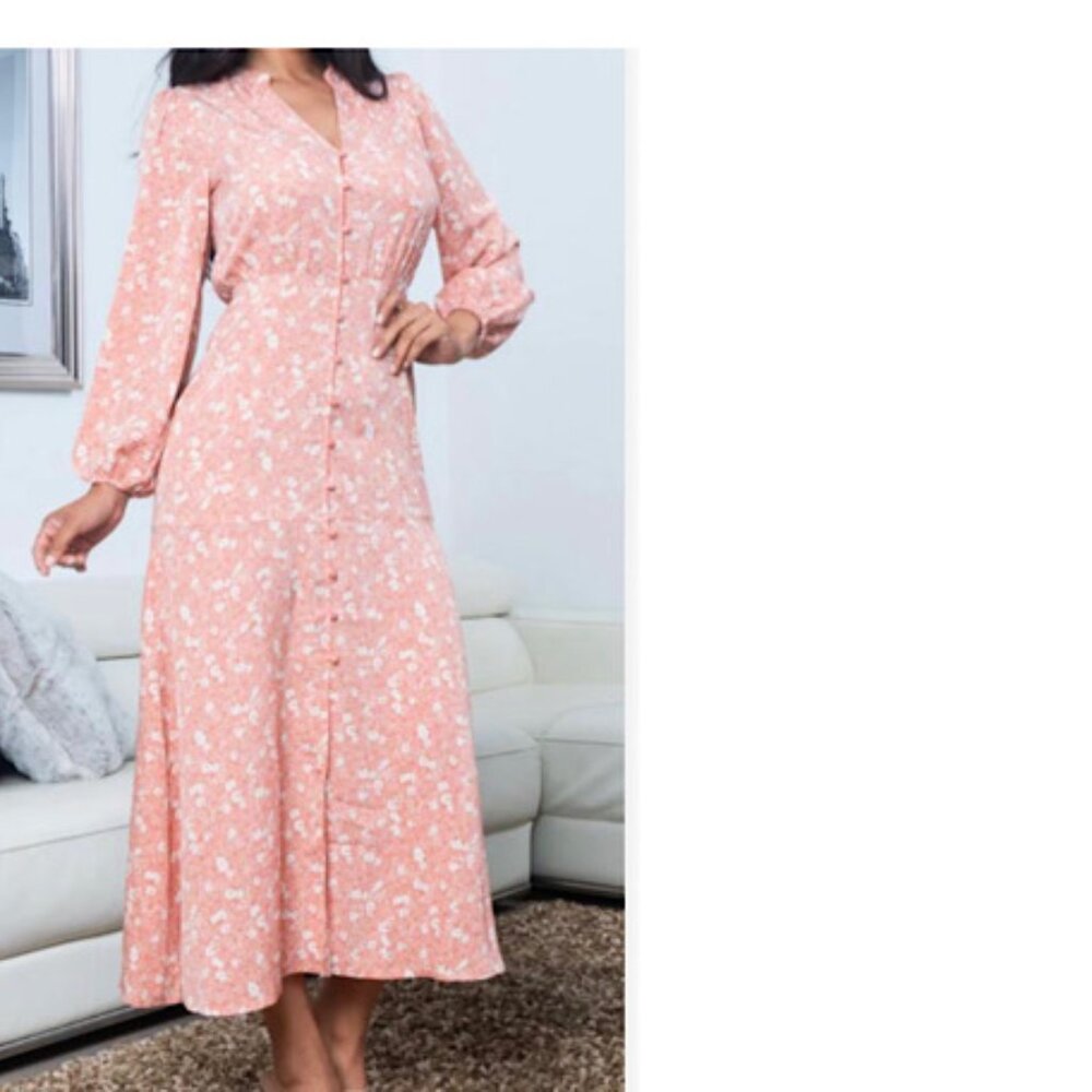 NWT Women's  'Spring garden' Floral Button Down Midi Shirt Dress Boho  Y2k Boho